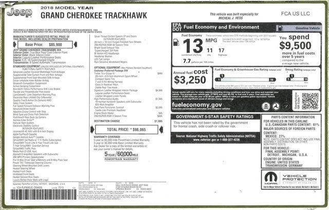 2018 Jeep Grand Cherokee Trackhawk Demon Performance