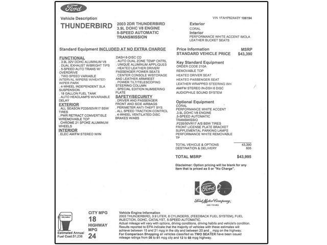 2003 Ford Thunderbird 007 Edition