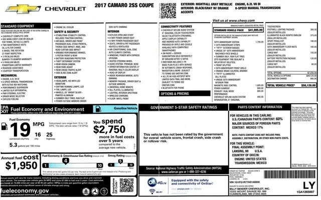 2017 Chevrolet Camaro 2SS 50th Anniversary Edition