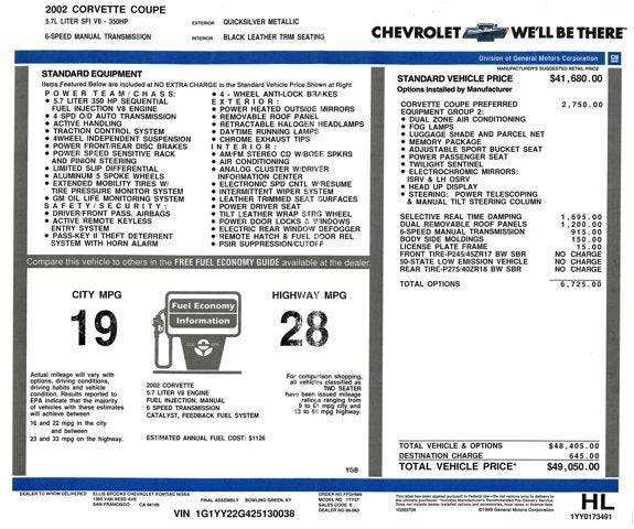 2002 Chevrolet Corvette 2dr Cpe