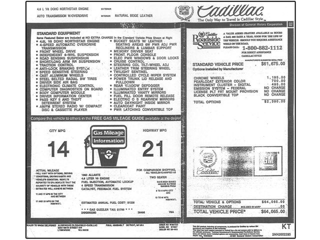 1993 Cadillac Allante 2dr Coupe Convertible