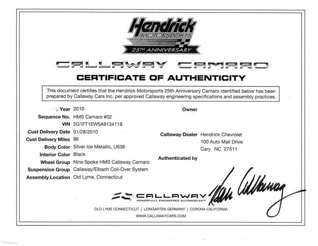 2010 Chevrolet Camaro 2SS Hendrick Callaway