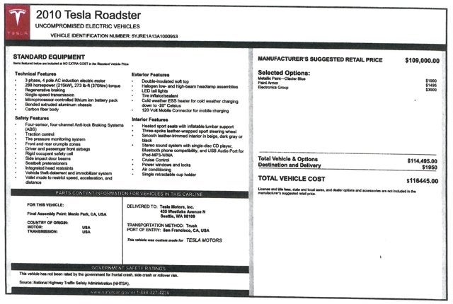 2010 Tesla Roadster 2dr Conv
