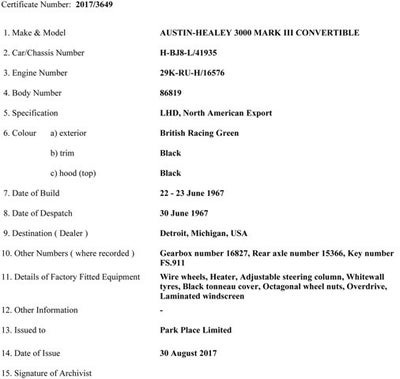 1967 Austin-Healey 3000 BJ8 Roadster