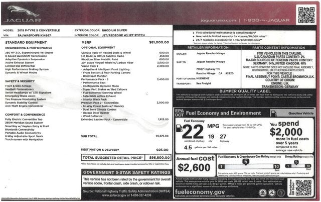 2015 Jaguar F-TYPE V6 S Convertible
