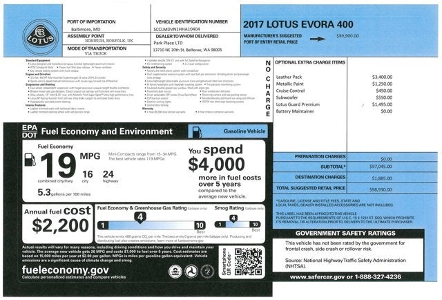 2017 Lotus Evora 400 Coupe