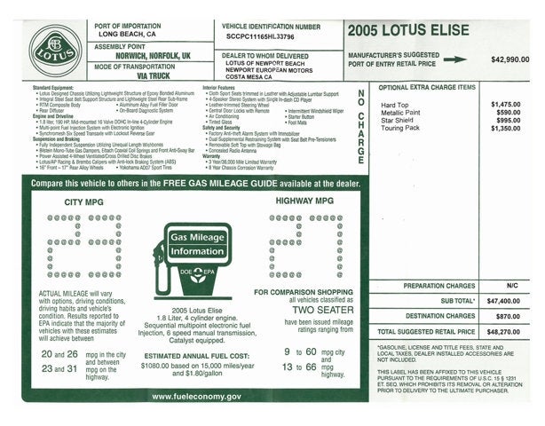 2005 Lotus Elise 2dr Convertible