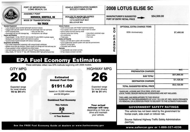 2008 Lotus Elise SC '60th Anniv. Edition'
