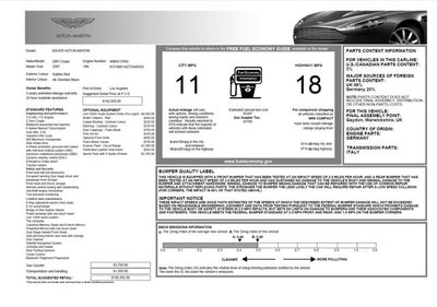 2007 Aston Martin DB9 2dr Cpe Manual