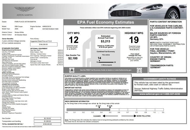 2009 Aston Martin DB9 2dr Cpe Auto