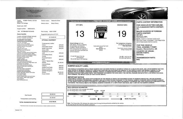 2007 Aston Martin V8 Vantage 2dr Cpe Manual