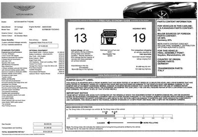 2007 Aston Martin V8 Vantage 2dr Cpe Manual