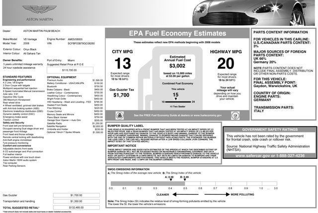 2008 Aston Martin V8 Vantage 2dr Cpe Sportshift