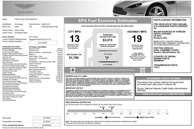 2009 Aston Martin V8 Vantage 2dr Cpe Sportshift