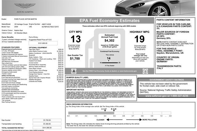 2009 Aston Martin V8 Vantage 2dr Cpe Sportshift