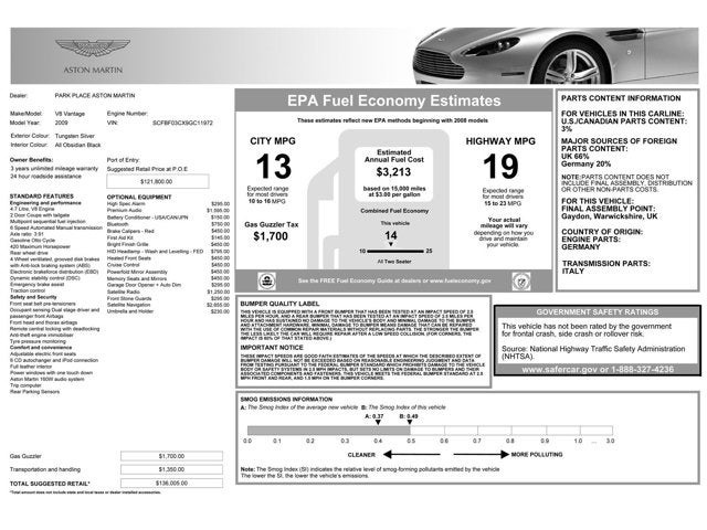 2009 Aston Martin V8 Vantage 2dr Cpe Sportshift
