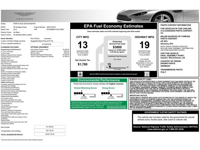 2012 Aston Martin V8 Vantage 2dr Cpe Man