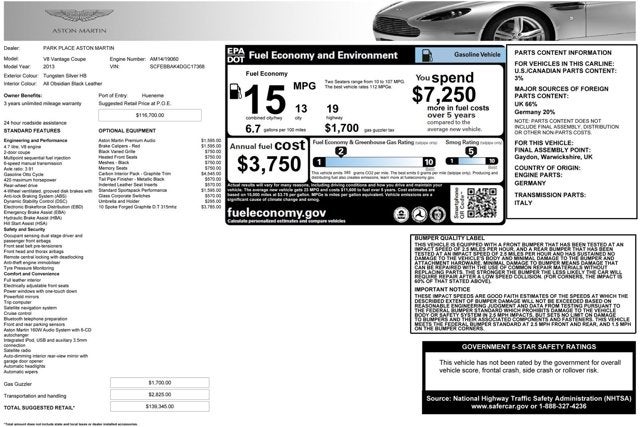 2013 Aston Martin V8 Vantage 2dr Cpe