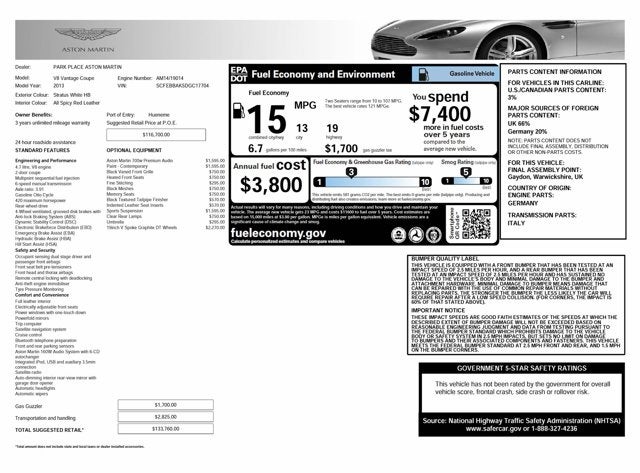 2013 Aston Martin V8 Vantage Coupe