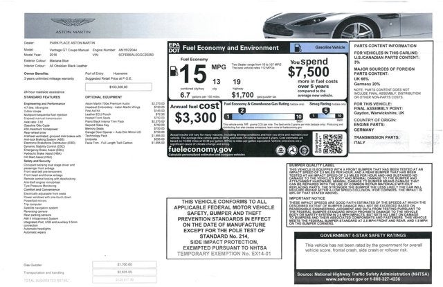 2016 Aston Martin Vantage GT GT