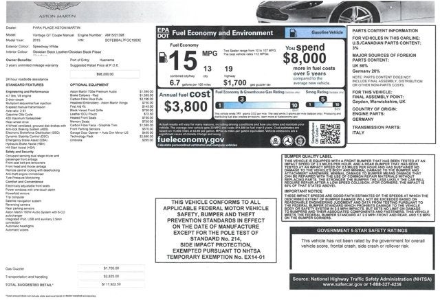 2015 Aston Martin V8 Vantage GT