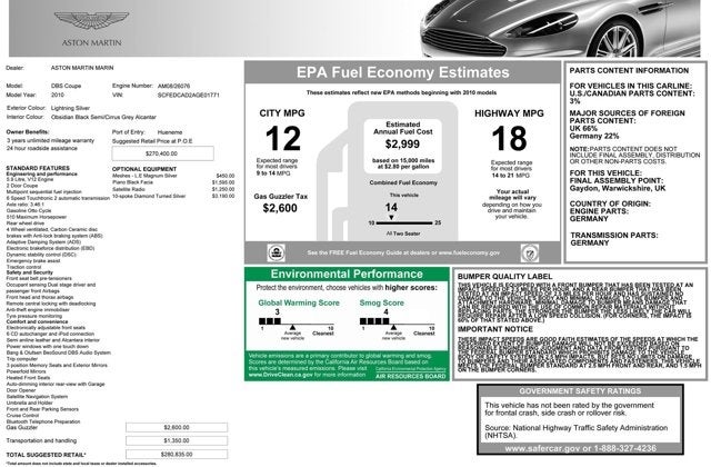 2010 Aston Martin DBS 2dr Cpe