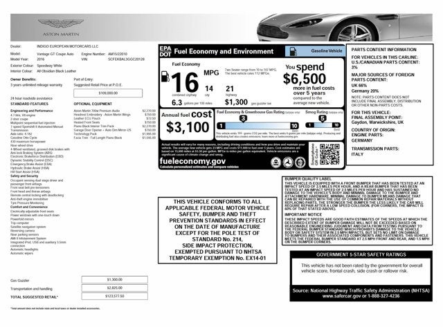 2016 Aston Martin V8 Vantage GT Coupe
