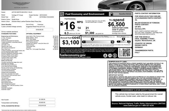 2016 Aston Martin V8 Vantage GT
