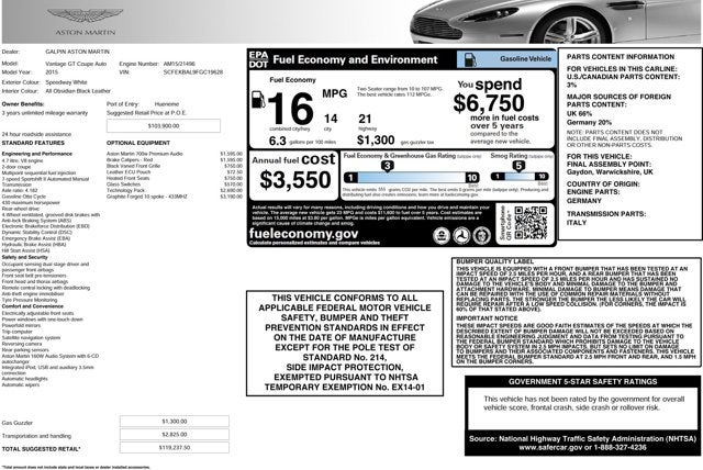 2015 Aston Martin V8 Vantage GT Coupe