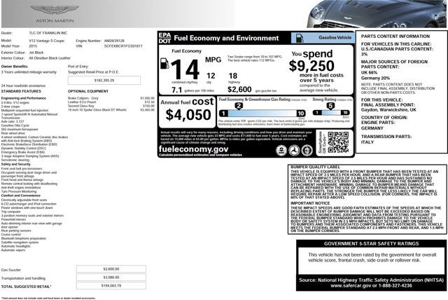 2015 Aston Martin V12 Vantage S
