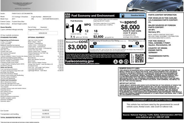 2017 Aston Martin V12 Vantage S Roadster