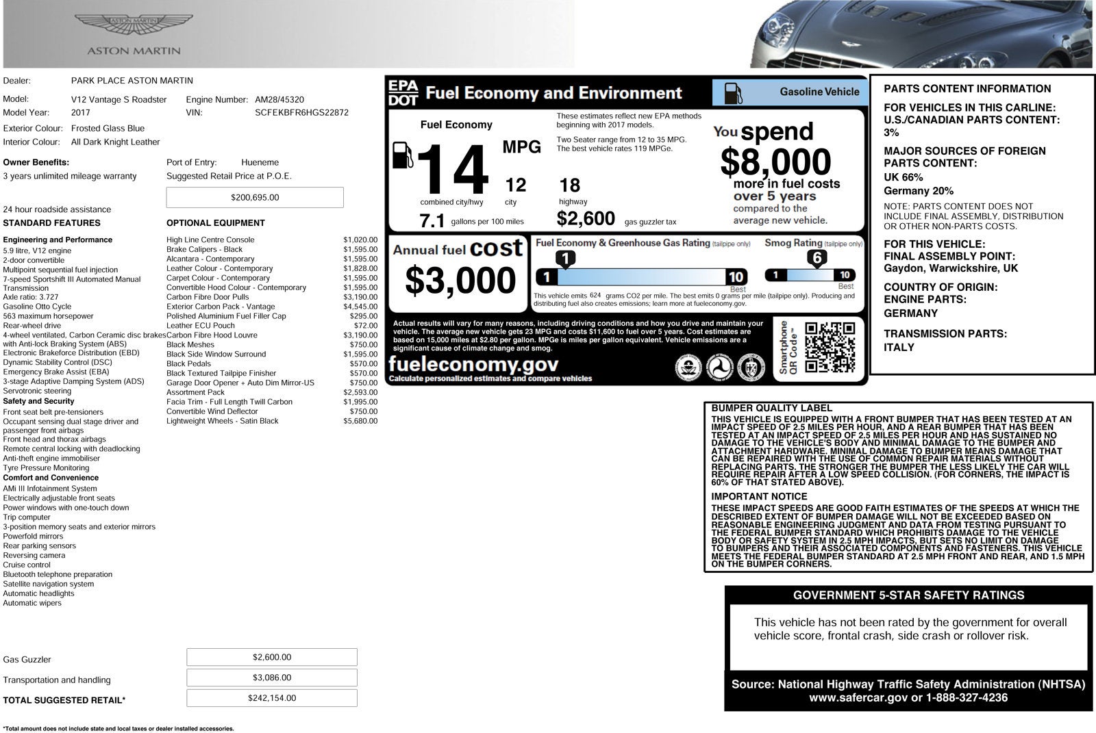2017 Aston Martin V12 Vantage S Roadster