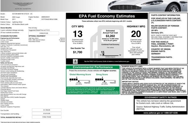 2011 Aston Martin DB9 2dr Cpe Auto