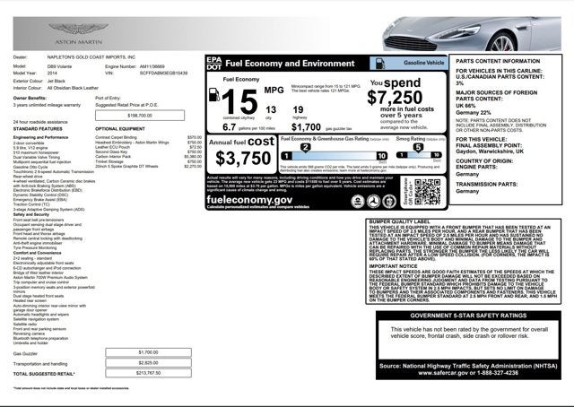 2014 Aston Martin DB9 2dr Volante Auto