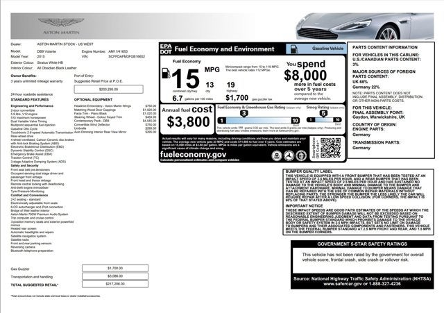 2015 Aston Martin DB9 2dr Volante Auto