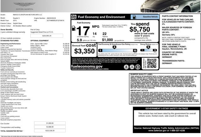 2015 Aston Martin Rapide S 4dr Sdn Auto