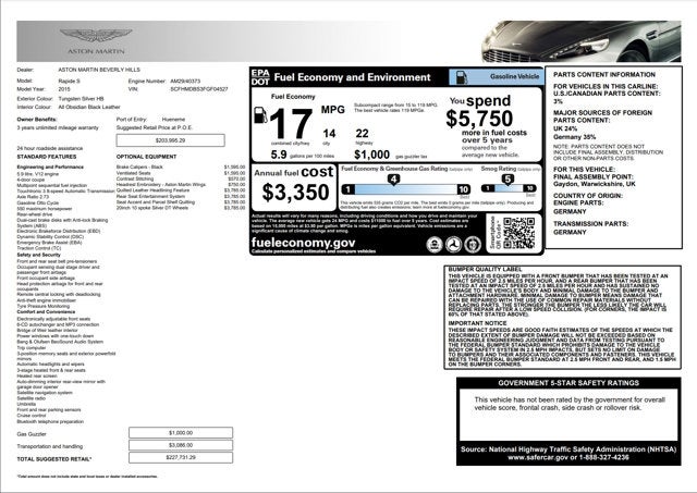 2015 Aston Martin Rapide S 4dr Sdn Auto