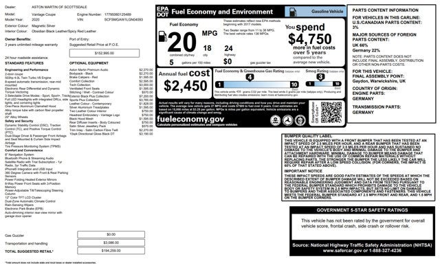 2020 Aston Martin Vantage Coupe