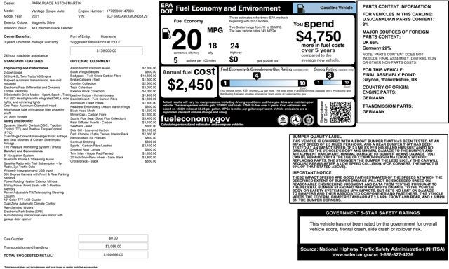 2021 Aston Martin Vantage Coupe Automatic