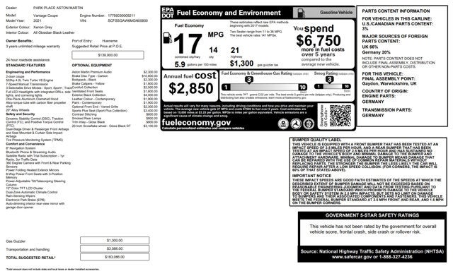 2021 Aston Martin Vantage Coupe Manual