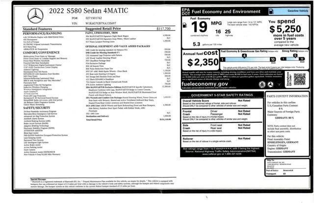 2022 Mercedes-Benz S-Class S 580