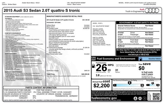 2015 Audi S3 2.0T Prestige