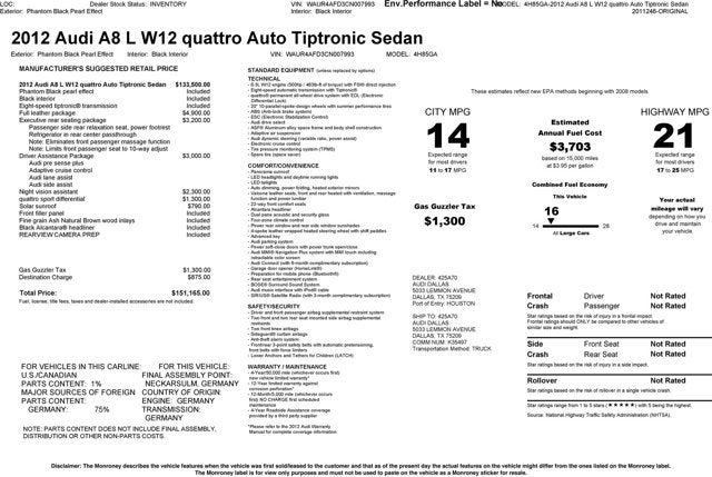 2012 Audi A8 L W12