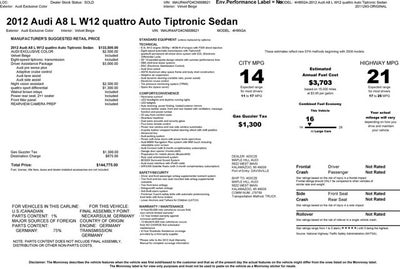 2012 Audi A8 L W12 Quattro Tiptronic