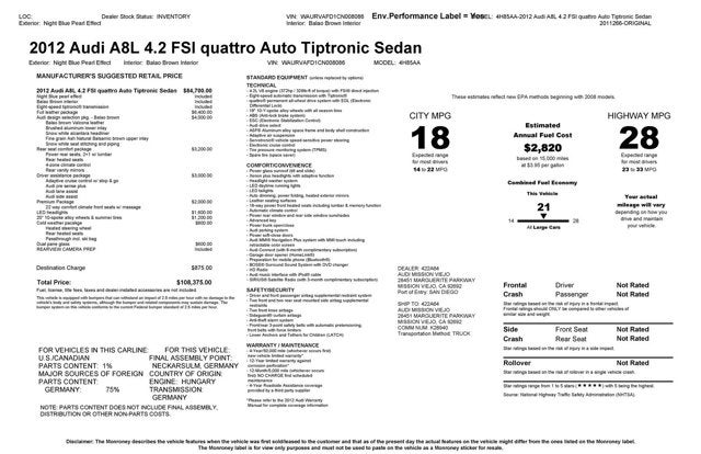 2012 Audi A8 L 4dr Sdn