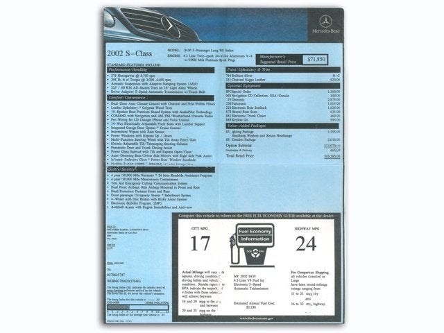 2002 Mercedes-Benz S430 4.3L