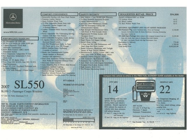 2007 Mercedes-Benz SL550 5.5L V8