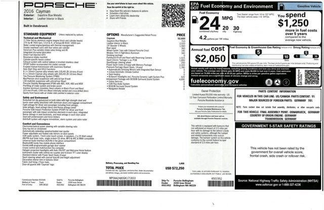 2016 Porsche Cayman 2dr Cpe