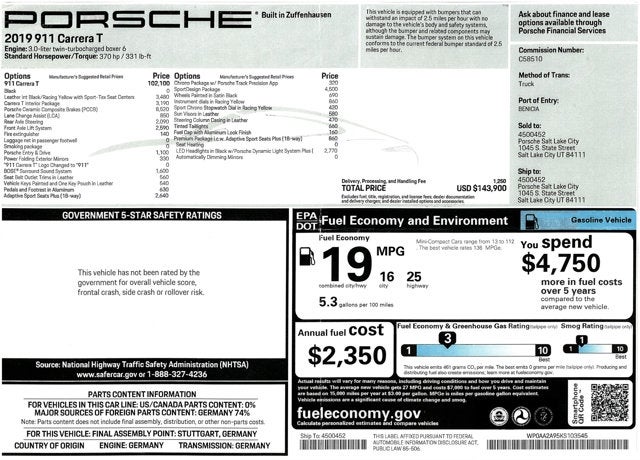 2019 Porsche 911 Carrera T