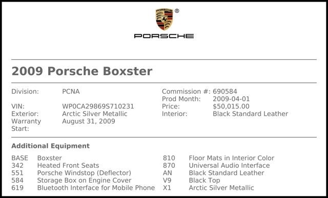 2009 Porsche Boxster 2dr Roadster